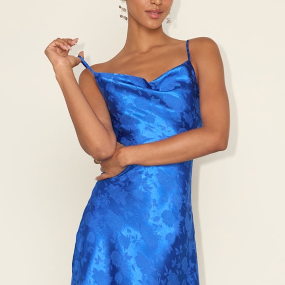 Lulus Close To Your Heart Royal Blue Satin Jacquard Cowl Slip Dress - Size M - Picture 1 of 3